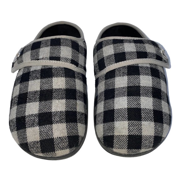Vionic Sadie Gray Plaid Checkered Slipper Mule Adjustable Strap Orthotic sz 7 - Picture 2 of 12